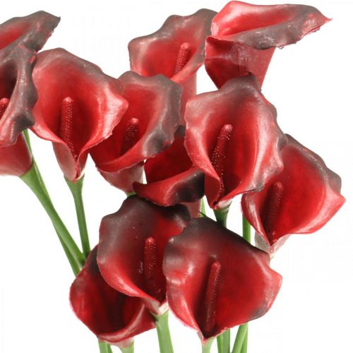 Artículo Flores artificiales cala rojo burdeos en ramo 57cm 12 piezas