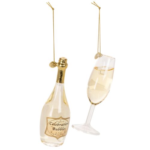 Juego de colgante con botella y copa de champán, decoración para árbol de Navidad, 14 cm, 2 piezas comprar | Floristik24.es