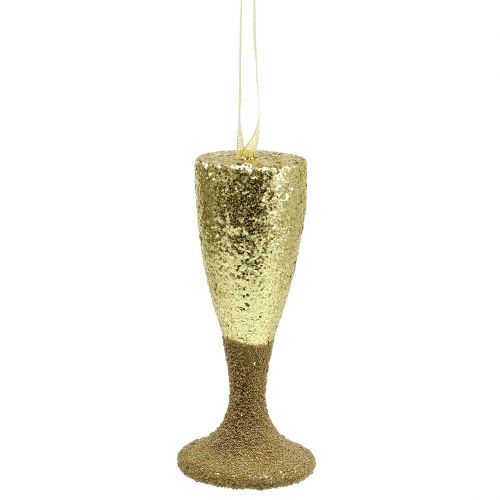 Artículo Percha copa champagne oro claro brillo 15cm Nochevieja y Navidad