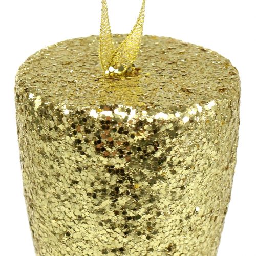 Artículo Percha copa champagne oro claro brillo 15cm Nochevieja y Navidad