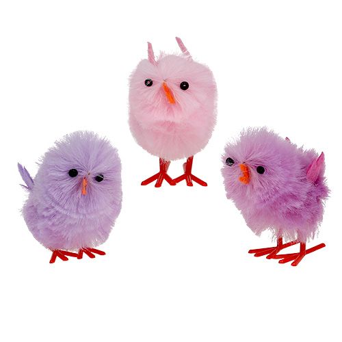 Floristik24 Chenille Chick Easter Chick Púrpura, Rosa Primavera Decoración 10pcs