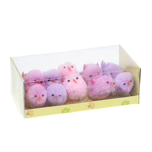 Floristik24 Chenille Chick Easter Chick Púrpura, Rosa Primavera Decoración 10pcs