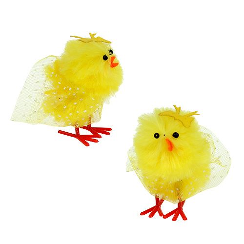 Floristik24 Pollitos de chenilla con vestido, lazo 5cm amarillo 4 piezas