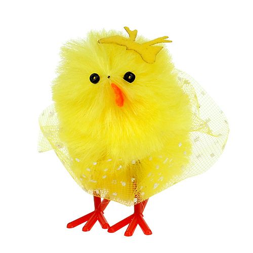 Floristik24 Pollitos de chenilla con vestido, lazo 5cm amarillo 4 piezas