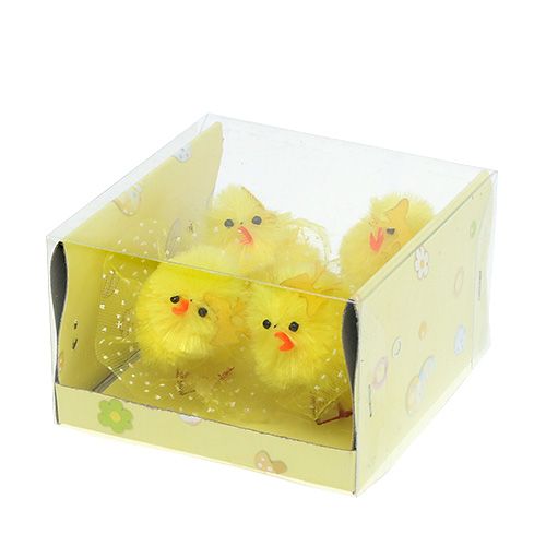 Floristik24 Pollitos de chenilla con vestido, lazo 5cm amarillo 4 piezas