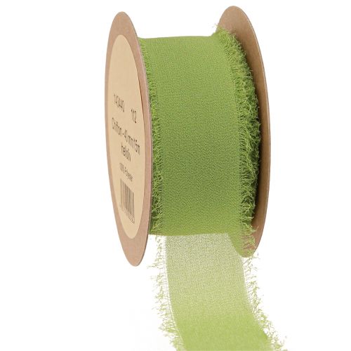 Artículo Cinta de gasa cinta de tela verde con flecos oliva claro 40mm 15m