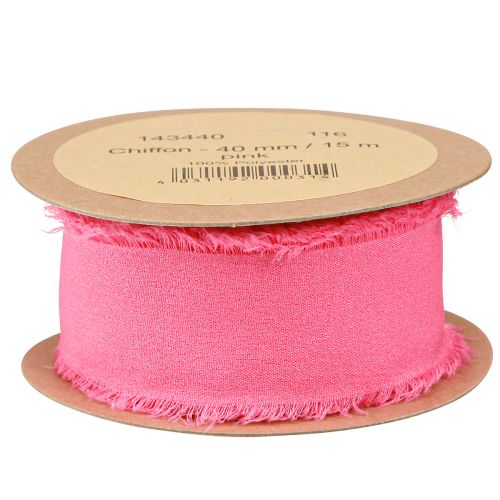 Artículo Cinta de gasa cinta de tela rosa neón con flecos 40mm 15m