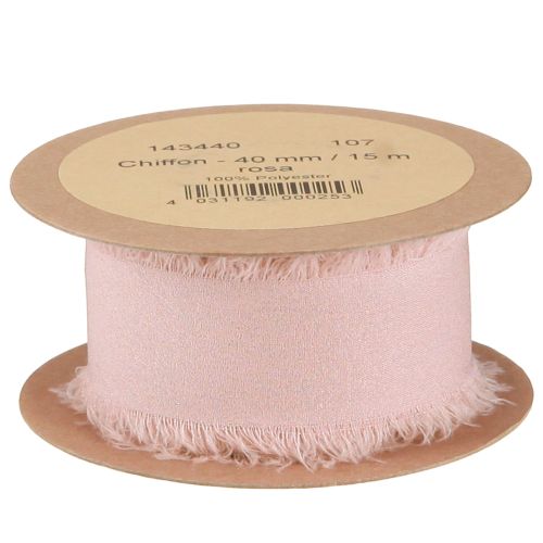 Artículo Cinta de gasa cinta de tela rosa con flecos 40mm 15m