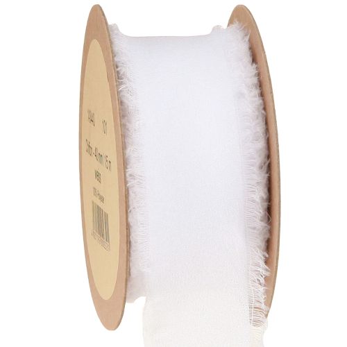 Floristik24 Cinta de gasa cinta de tela blanca con flecos 40mm 15m