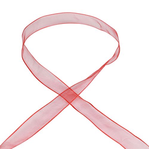 Artículo Cinta de gasa, cinta de organza, cinta decorativa, organza roja, 15 mm, 20 m