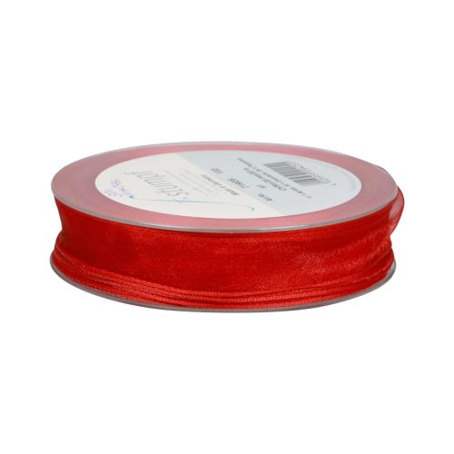 Artículo Cinta de gasa, cinta de organza, cinta decorativa, organza roja, 15 mm, 20 m
