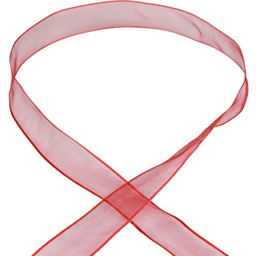 Artículo Cinta de gasa cinta de organza cinta decorativa organza rojo 25mm 20m