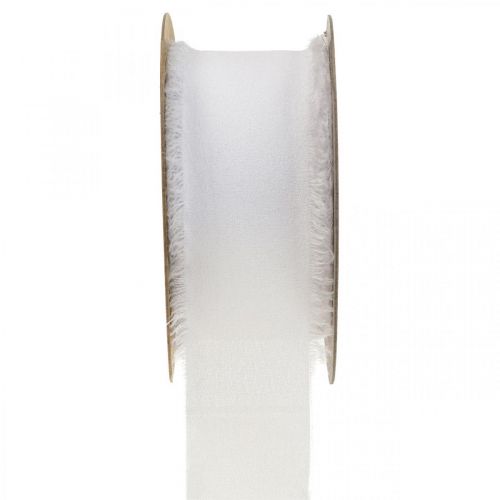 Floristik24 Cinta de gasa cinta de tela blanca con flecos 40mm 15m