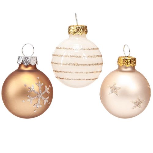 Bolas de árbol de Navidad de cristal mini perla oro blanco Ø3cm 9 piezas