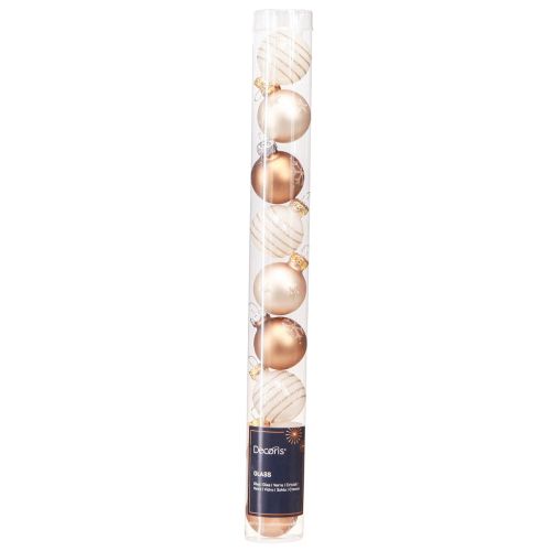 Artículo Bolas de árbol de Navidad de cristal mini perla oro blanco Ø3cm 9 piezas