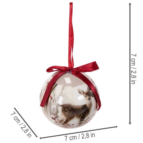 Bola de Navidad con motivo de ciervo y cinta para colgar, 7 cm, 4 unidades | Floristik24.es