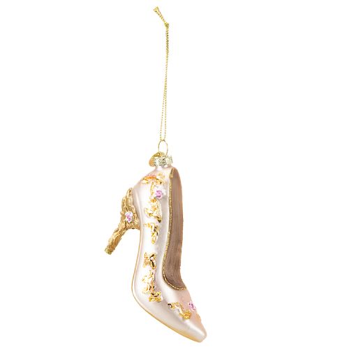Artículo Decoración para árbol de Navidad, zapatos de cristal, zapato de cristal rosa, 10 cm, 2 unidades