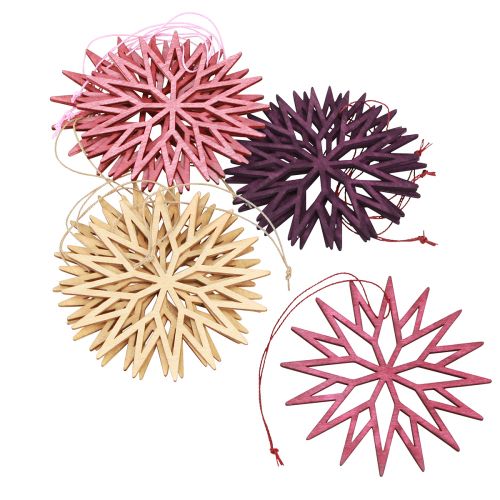 Artículo Decoración del árbol de Navidad decoración de madera copo de nieve baya 10cm 12 piezas