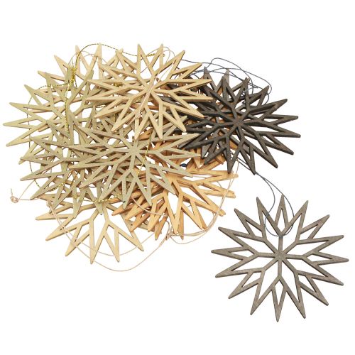 Artículo Adornos para árboles de Navidad decoración de madera copo de nieve marrón 10cm 12 piezas