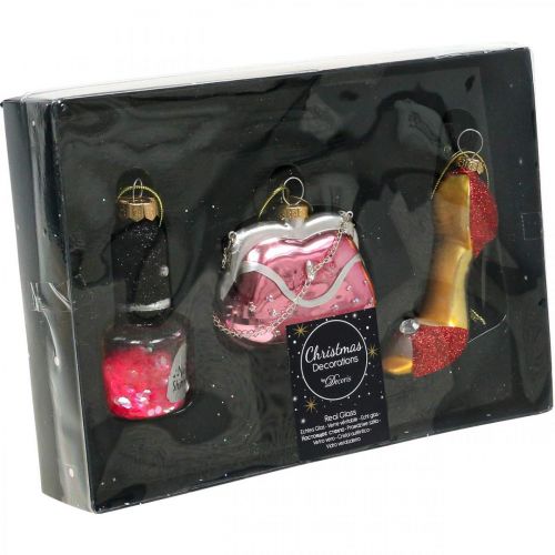 Floristik24 Árbol de navidad decoraciones esmalte de uñas bolso mujer zapato 3pcs