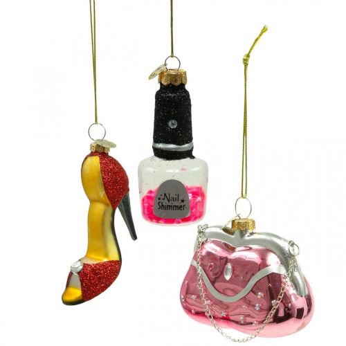 Floristik24 Árbol de navidad decoraciones esmalte de uñas bolso mujer zapato 3pcs