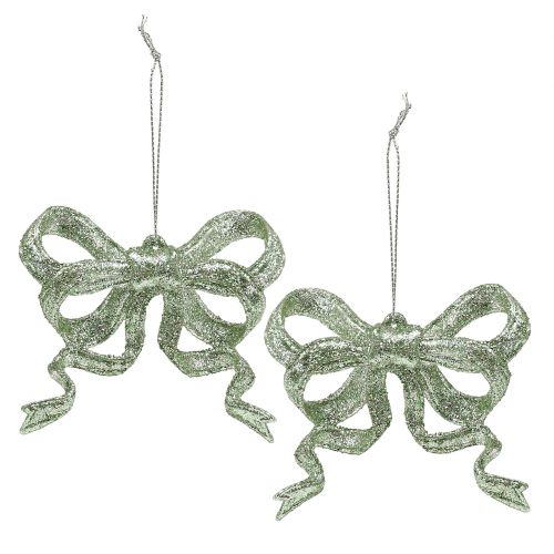 Floristik24 Lazo decorativo para árbol de Navidad 9cm con purpurina verde 12 piezas