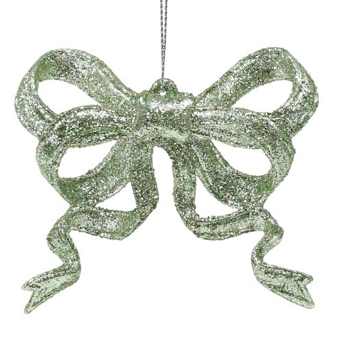 Artículo Lazo decorativo para árbol de Navidad 9cm con purpurina verde 12 piezas