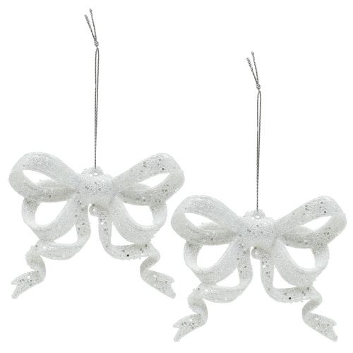 Floristik24 Lazo para decoración de árbol de Navidad 9cm con purpurina blanco 12ud
