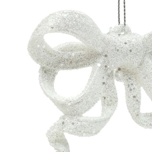 Floristik24 Lazo para decoración de árbol de Navidad 9cm con purpurina blanco 12ud