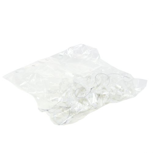 Floristik24 Lazo para decoración de árbol de Navidad 9cm con purpurina blanco 12ud