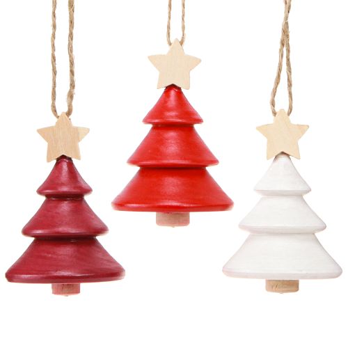 Adornos para árbol de Navidad de madera de abeto rojo y blanco de 7,5 cm, 6 piezas