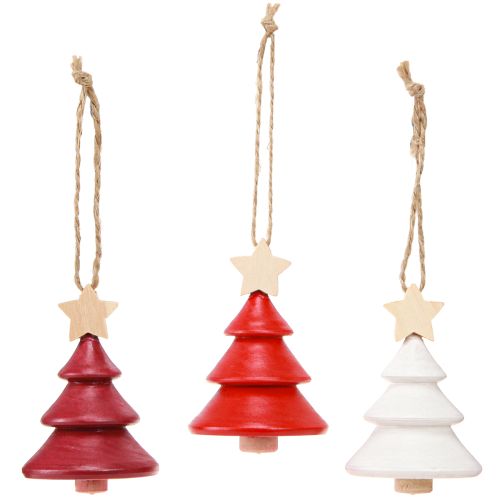 Artículo Adornos para árbol de Navidad de madera de abeto rojo y blanco de 7,5 cm, 6 piezas