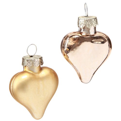 Artículo Adornos para árboles de Navidad Corazones navideños dorados 3cm 24 piezas