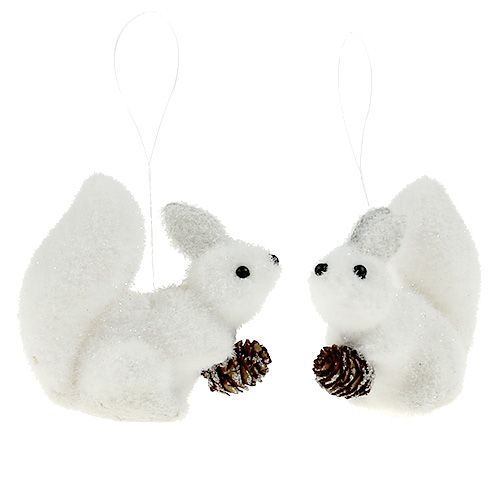 Floristik24 Arbol de navidad adornos ardilla blanco 7cm 6pcs