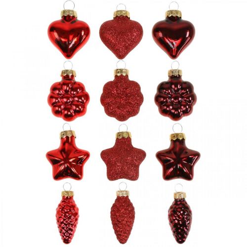 Floristik24 Adornos para árboles de Navidad de cristal Adornos para árboles de Navidad rojos 12 piezas