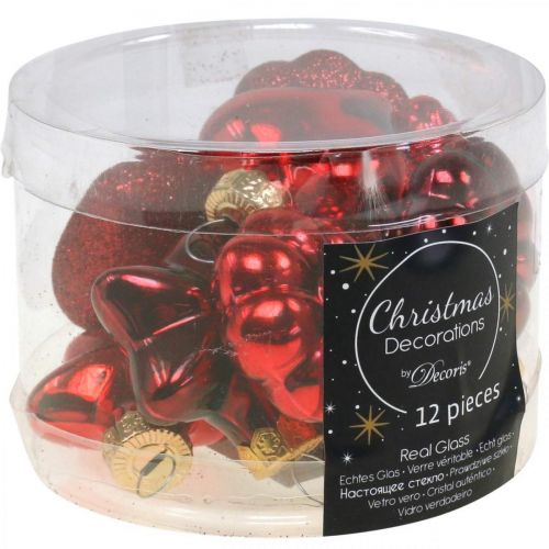 Floristik24 Adornos para árboles de Navidad de cristal Adornos para árboles de Navidad rojos 12 piezas