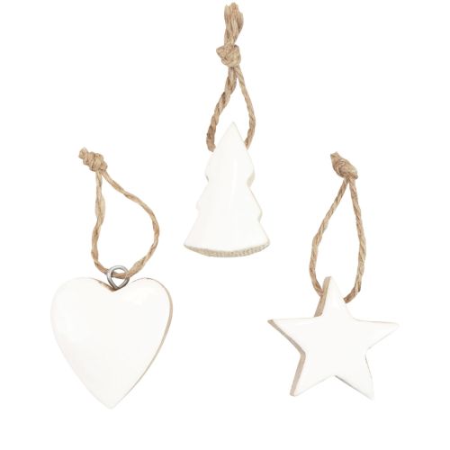 Floristik24 Adornos para árboles de Navidad mezcla de madera corazón estrella árbol de Navidad blanco, natural 5cm 27ud