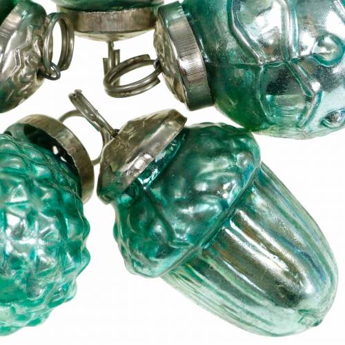Floristik24 Miniárbol decoración mezcla frutas y bolas de otoño azul/verde, plata vidrio real 3,4–4,4 cm 10 piezas