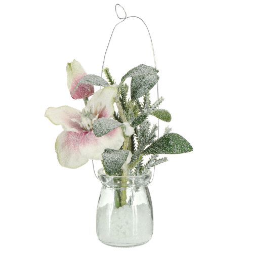 Rosa navideña artificial en cristal flores artificiales para colgar H22cm