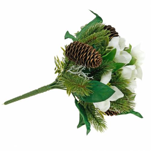 Floristik24 Ramo de rosas navideñas artificiales con abeto y conos Al.26cm