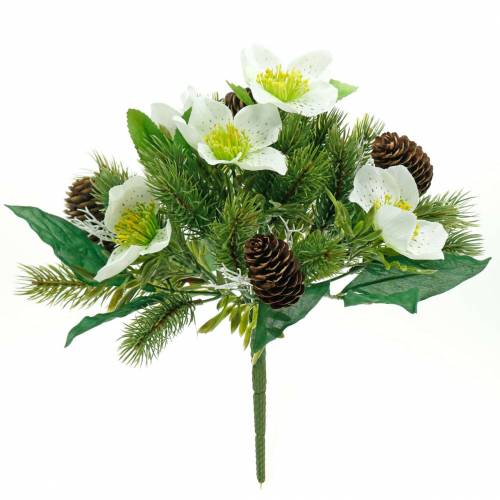 Ramo de rosas navideñas artificiales con abeto y conos Al.26cm