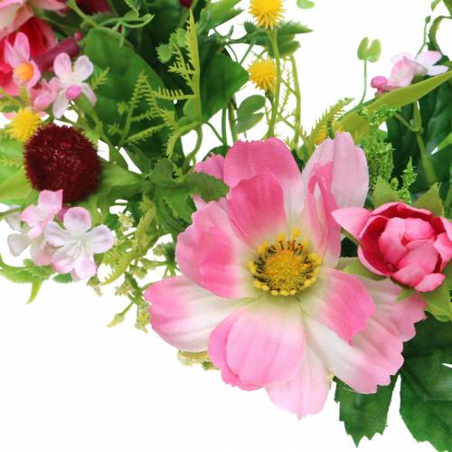 Floristik24 Corona decorativa con Cosmea y bola de nieve rosa, amarillo, verde Ø30cm