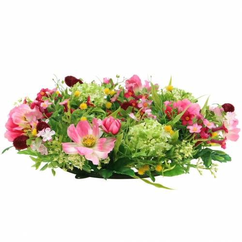 Floristik24 Corona decorativa con Cosmea y bola de nieve rosa, amarillo, verde Ø30cm