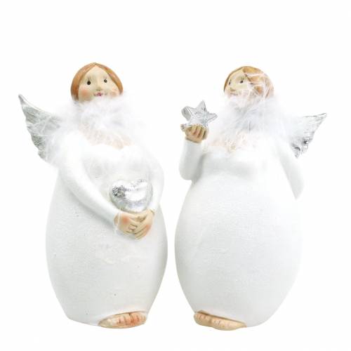 Artículo Ángel decorativo con corazón y estrella blanco, plateado Ø7,5 H15cm 2ud