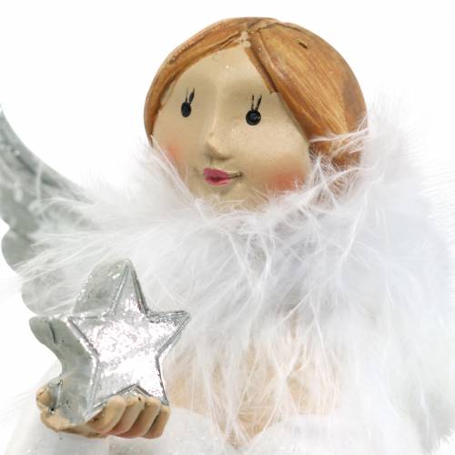 Artículo Ángel decorativo con corazón y estrella blanco, plateado Ø7,5 H15cm 2ud