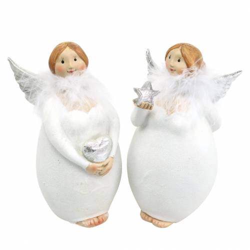 Floristik24 Ángel decorativo con corazón y estrella blanco, plateado Ø7,5 H15cm 2ud