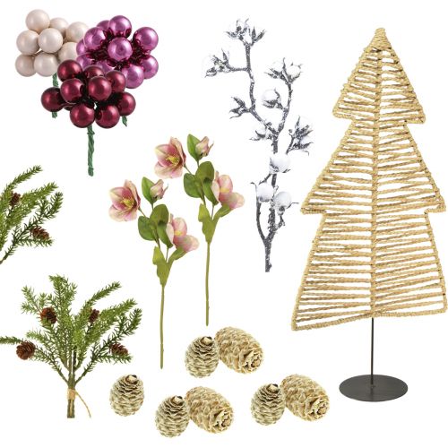 Floristik24 Caja DIY decoración de mesa navideña abeto rafia Al. 60 cm