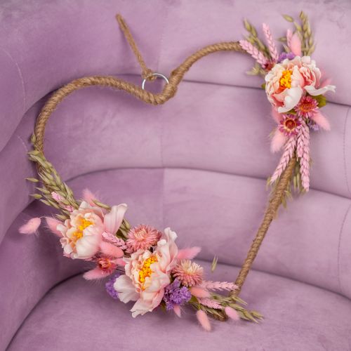 Caja para manualidades lazo decorativo corazón con peonías y flores secas rosa 33cm