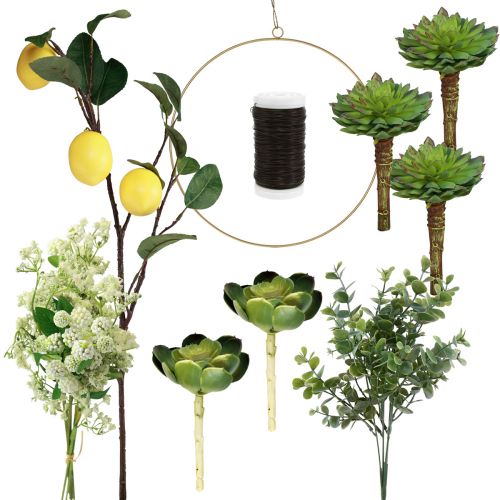 Floristik24 Anillo decorativo de caja DIY con decoración de limón para colgar Ø40cm