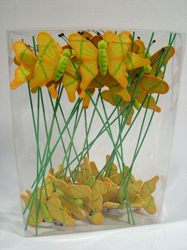 Floristik24 Mariposa sobre púa madera verde/amarilla 7cm (24 uds)